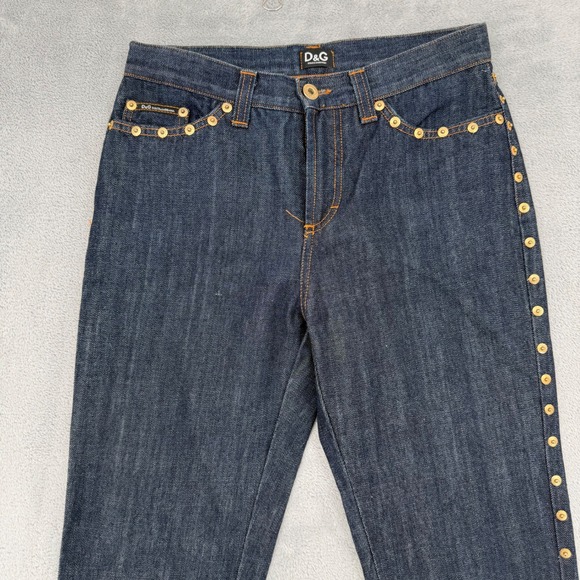 Vintage Dolce & Gabbana Women's Dark Wash Denim Jeans Gold Studded  Sz 26 - Picture 3 of 16